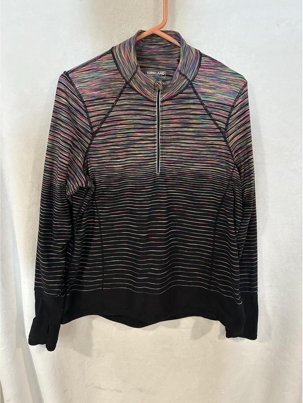Kirkland Signature Zip Pullover Black Rainbow Stripe Umbre Women's XL